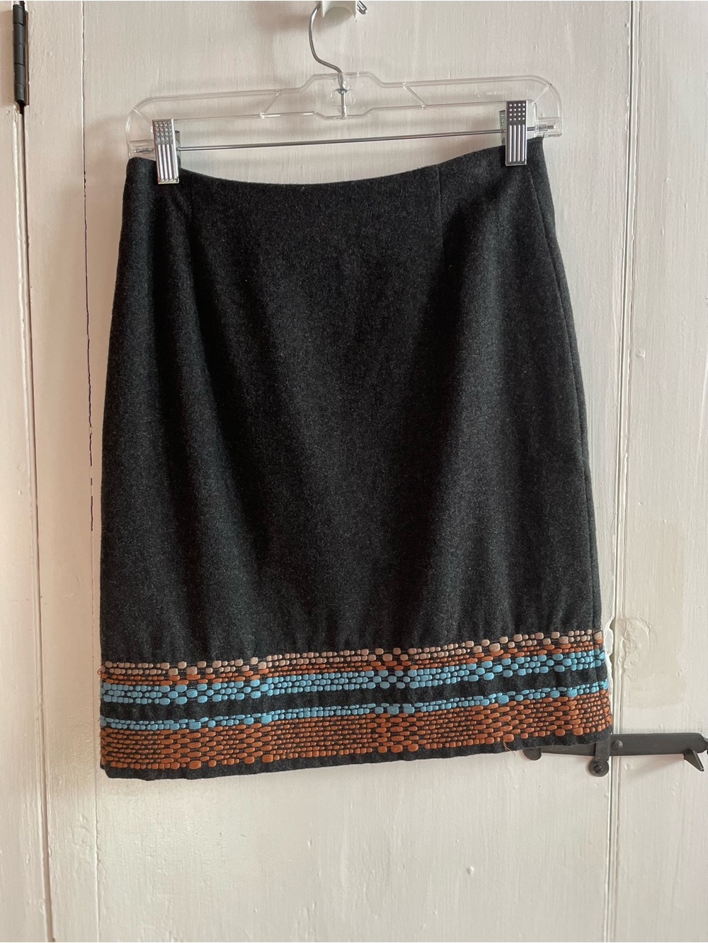 BODEN Women's Gray Wool Blend Embroidered Boho A Line Skirt Side Zip US2R UK6R